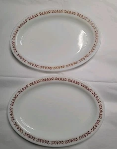 Set Of 2 Pyrex Milk Glass Copper Filagree Corning Oval Serving Platters - Picture 1 of 11