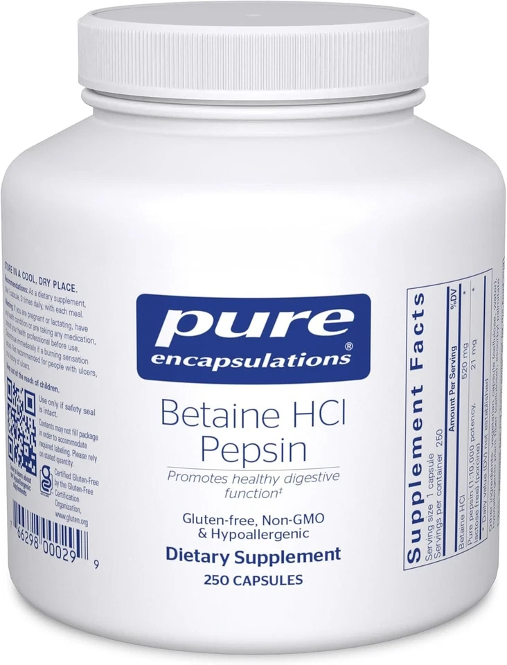 Pure Encapsulations Betaína HCl Pepsina - Suplemento de enzimas digestivas para...  Foto 1 de 4