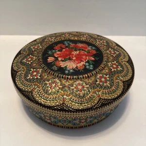 Vintage Blumen Mosaik Dose Made in Holland Runde Vorratsdose 8" - Bild 1 von 12