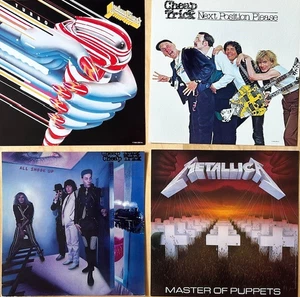 4 Lot 12x12 Record Store Promo Flats  JUDAS PRIEST Cheap Track METALLICA 80s Pop - Picture 1 of 5
