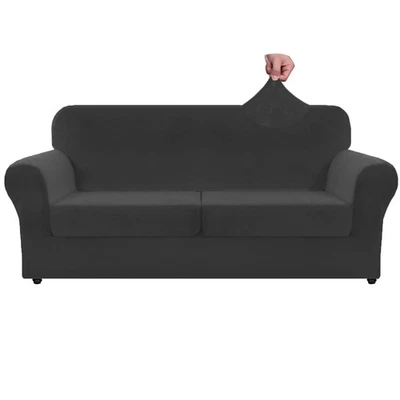 Funda de sofá de 3 piezas de terciopelo de gran tamaño con 2 fundas de cojín de asiento extra grandes S... Foto 1 de 4