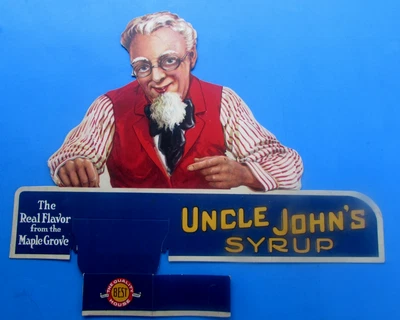 VINTAGE -  UNCLE JOHN'S  SYRUP  CARDBOARD  ADVERTISING  DISPLAY - Image 1 of 2