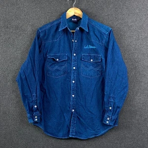 L.A. Blues Mens Small Long Sleeve Pearl Snap Shirt Blue Denim Western Pockets - Picture 1 of 10