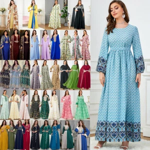 Abaya Dubai Kaftan Women Muslim Long Sleeve Maxi Dress Islamic Robe Party Gown - Picture 1 of 397