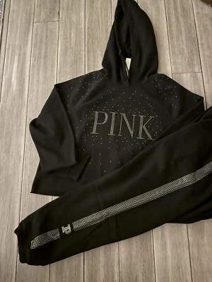 Victoria's Secret Rosa Bling Estrás Crop Hoodie + Conjunto Pantalones de Gimnasio XXL ❤️❤️❤️ Foto 1 de 4
