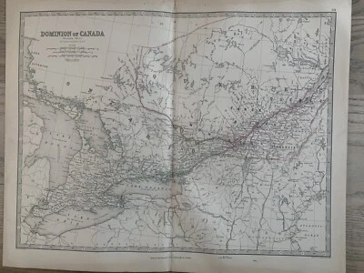 1874 Central Canada Original Hand Coloured Antique Map by Johnston - Image 1 of 3