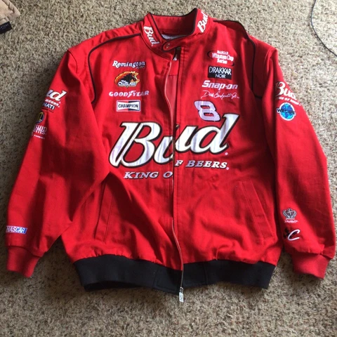 Unique Dale Earnhardt Jr Bud King Beers Jacket Coat #8 Nascar All Over Logos XL Cover