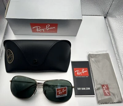 Ray Ban Metal Pulido Dorado Marco Piloto Lente Verde Gafas de Sol RB3267 Nuevo Auténtico Foto 1 de 4