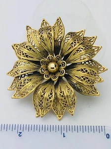 Signed Lisner Vintage 1960s Antique Gold Tone3D Flower Filagree Brooch Pin New - Picture 1 of 1