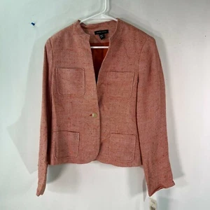 Valerie Stevens Womens Lined Pockets Woven Orange Textured Blazer Jacket Size 10 - Picture 1 of 10