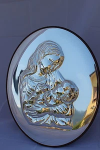 Madonna con bambino senza velo icona in argento 925/1000 sbalzata lucida - Imagen 1 de 1