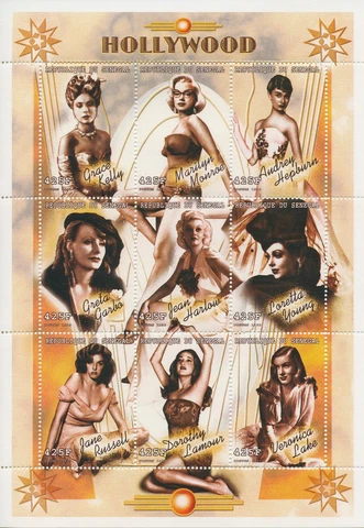 Hollywood Stars Stamps Senegal 1999 MNH Marilyn Monroe Grace Kelly 9v M/S III Cover