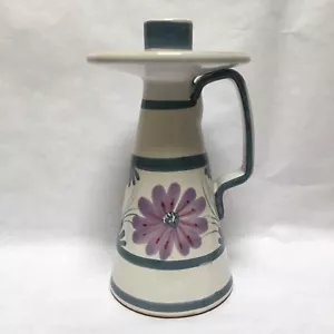 Portacandele ceramica italiana vintage fiori blu viola alto 7" firmato - Foto 1 di 10