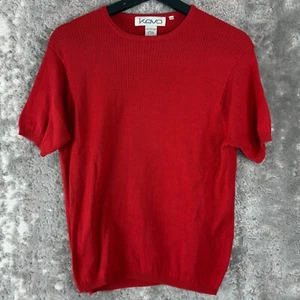 Kevo Womens Size L 100% Silk Ribbed Sweater Red Short Sleeve Pullover Outdoor - Picture 1 of 7