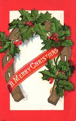 Hermosa Tarjeta de Feliz Navidad Hojas Santas Postal Antigua 1909 Foto 1 de 2