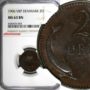 Denmark Christian IX 1906 2 Øre NGC MS63 BN  Last Year Type KM# 793.2 (003) - Picture 1 of 4