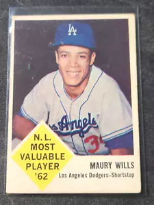 MAURY WILLS 1963 Fleer N.L. MVP '62 RC #43 LOS ANGELES DODGERS Vintage - Foto 1 di 5