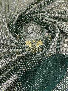 Fish Net Rhinestone Spandex Fabric Hunter Green Iridescent Rhinestone Fabric Yrd - Picture 1 of 3