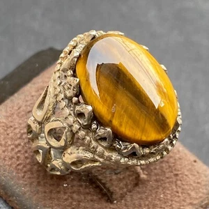 Solid 925 Sterling Silver Natural Tiger's Eye Gemstone Wedding Signet Men's Ring - Picture 1 of 15