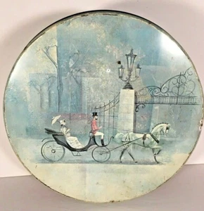 Litografía de hojalata decorativa de metal vintage carro de caballos dama galleta chocolate - Imagen 1 de 12