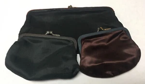 Three Vintage Antique Silk Change Purse with Brass Snaps, two Black, one Brown  - Picture 1 of 12