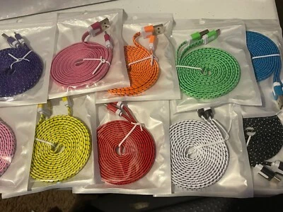 3FT FLAT NYLON BRAIDED data charger cable FOR MICRO-C TYPE REVERSIBLE PIN phones - Image 1 of 4