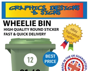 NUMBER STICKER WITH ANY HOUSE OR NUMBER ROUND SHAPE FOR WHEELIE BINS - Picture 1 of 2