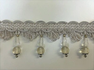 Valletta 65mm Beaded Braid Trim Cream Beige Fringe - Picture 1 of 2
