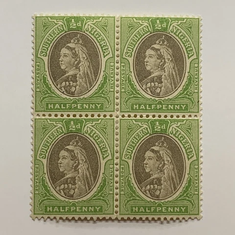 1901 SOUTHERN NIGERIA MNH 1/2d STAMPS BLOCK #1, GORGEOUS Cover