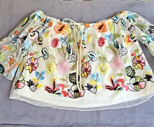 Shirt Peasant Type Top Floral Embroidered Boho Style Alexia Admor Size Small - Picture 1 of 13