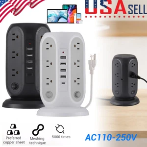 NEW Tower Surge Protector Power Strip Multi Socket w/ 12AC Outlets & 5 USB Ports - Picture 1 of 17
