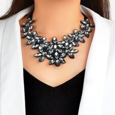 Statement Gunblack Crystal Flower Collar Choker Necklace Bib Costume Jewellery