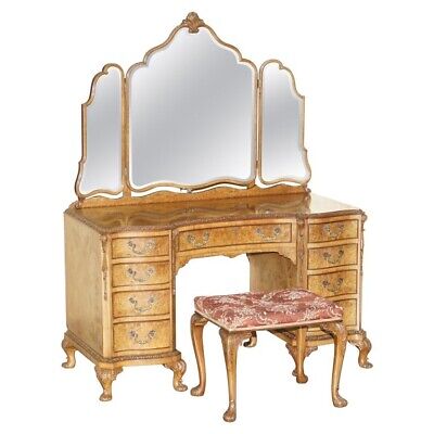 Sublime Quality Burr Walnut Hand Carved Dressing Table & Stool Part Of Suite • 6,614.95$