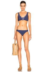 Nuevo con etiquetas KARLA COLLETTO denim CROP TIE TOP (6) y denim PANTALÓN DE CADERA (8) bikini traje de baño - Imagen 1 de 8