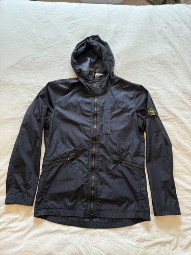 Stone Island Nylon Metallo Floccato Giacca Metallizzato Navy Grande Full Zip Cappotto con Cappuccio