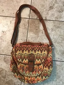 Borsa Stampa Azteca Cinghia Regolabile Giallo Tan Marrone - Foto 1 di 5