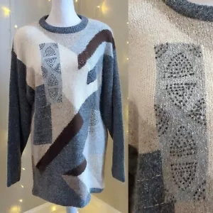 NWT Vintage 1990s Segue Sweater Silk Angora Gray Beaded Cozy Size Small - Picture 1 of 9