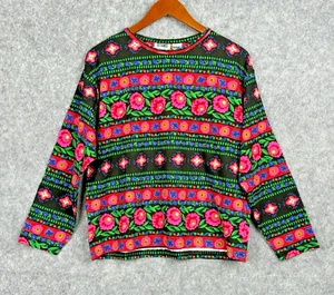 Vintage 90s Gitano Womens Cottagecore Long Sleeve Top Size M Artsy Vibrant Boho - Picture 1 of 6
