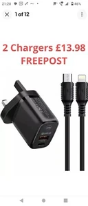 2 x 20W PD Chargers & 2x 1m Cables For iPhone 13 12 Pro SE XR XS Max X 8 Plus - Picture 1 of 13