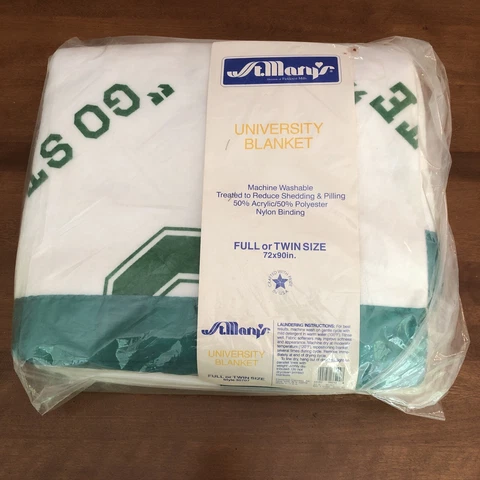 Vintage St. Mary’s, Michigan State Univ. Blanket 72 x 90 Twin or Full Size, New Cover