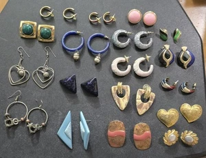 Vtg Lot Of 18 Pairs Earrings. Jewelry Costume Pierced. Loops Shapes Enamel Etc. - Picture 1 of 12