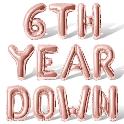 6TH YEAR DOWN Letter & Number Balloon Banner - 6th Birthday Party Decorations - Image 1 of 4