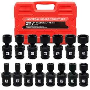 Universal Swivel Impact Socket Set, Premium Cr-Mo Steel | 15-Piece Metric 8mm... - Picture 1 of 5