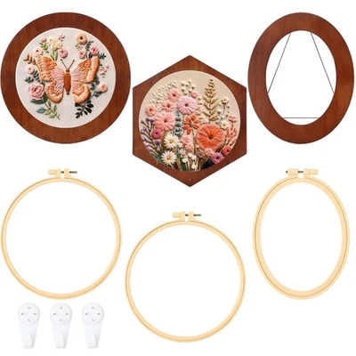 3 Set Embroidery Hoop Frame 8 Inch Decorative Wood Embroidery Frame with 8 In... - Image 1 of 4