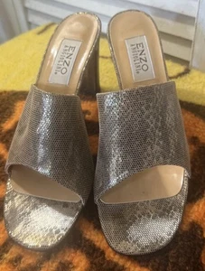 ENZO ANGIOLINI Beige Reptile Block 10 B Heels 👠 Spain Leather Open Toe - Picture 1 of 20