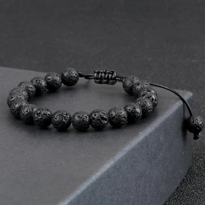 Adjustable 8mm Tiger Eye & Lava Rock Bracelet for Men & Women – Yoga & Healing E - Picture 1 of 22