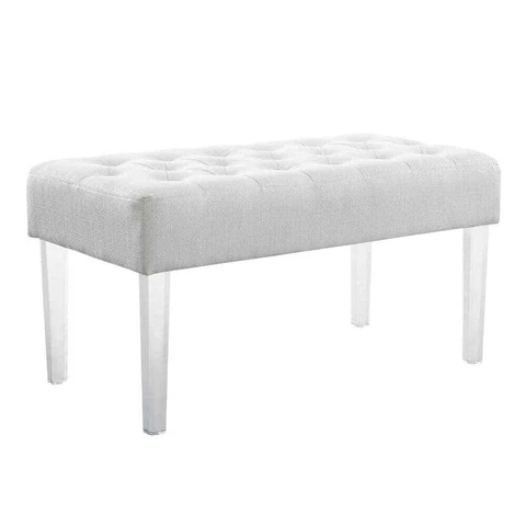 Linon Home Decor Entryway Bench 35" x 38" Wood Frame Upholstery Tufted White Cover