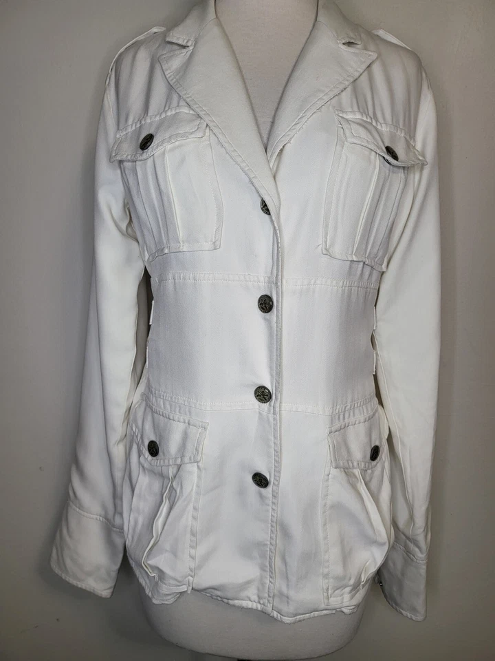 Da Nang White Silk White Embroidered Snap Jacket Size XS - Image 1 of 4