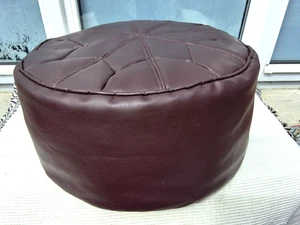 SMALL USED ROUND BROWN PVC POUFFE FOOTSTOOL - Picture 1 of 7