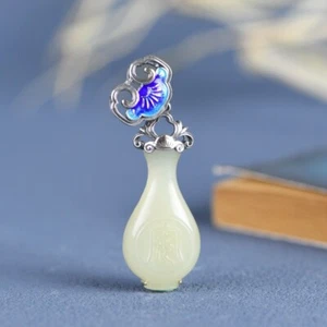I05 Pendant Vase Made From White Jade Sterling Silver 925 - Imagen 1 de 9